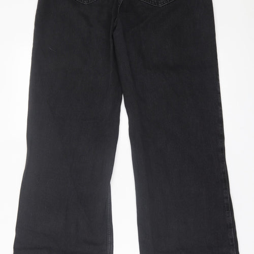New Look Womens Black  Cotton Wide-Leg Jeans Size 8 L34 in Regular Button