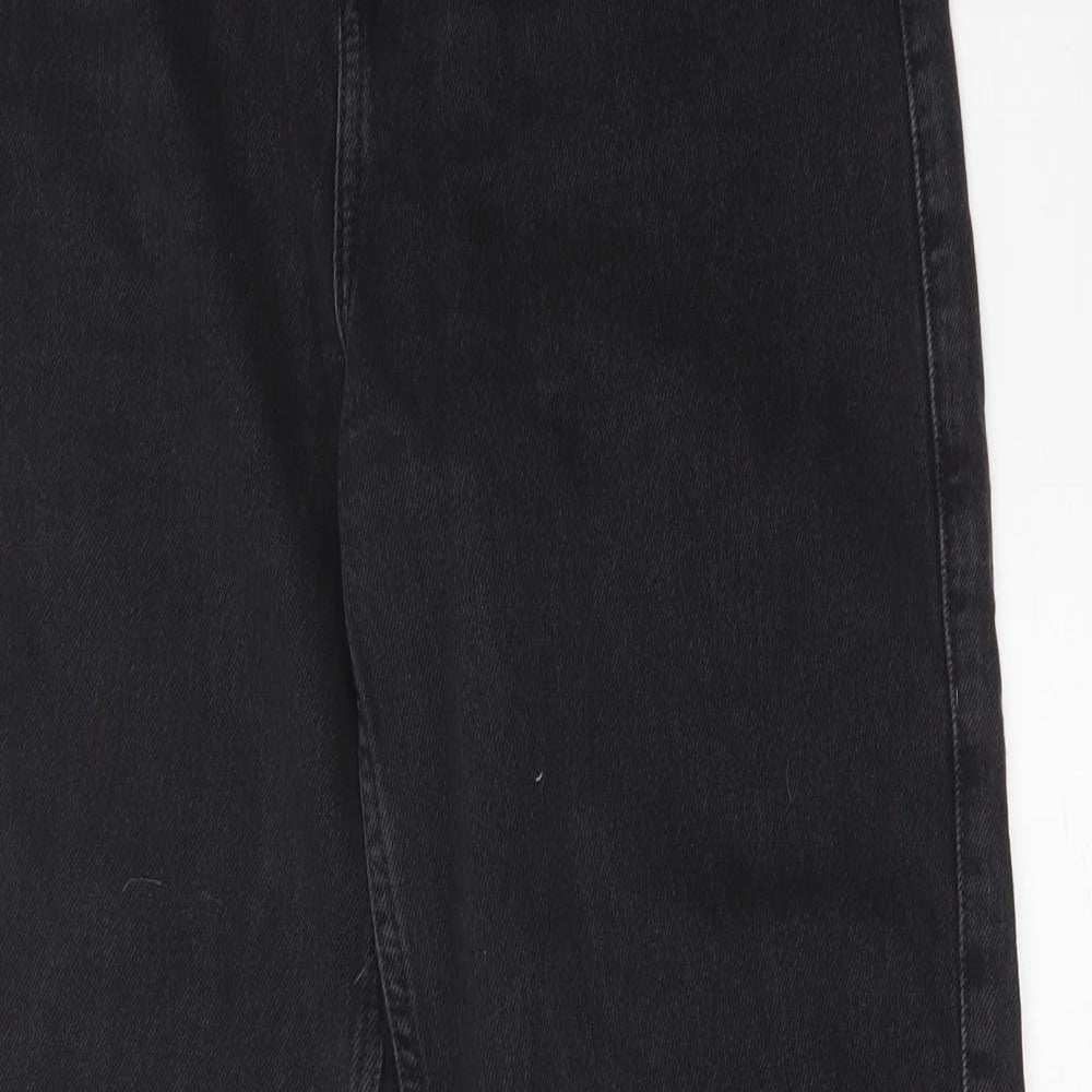 New Look Womens Black  Cotton Wide-Leg Jeans Size 8 L34 in Regular Button