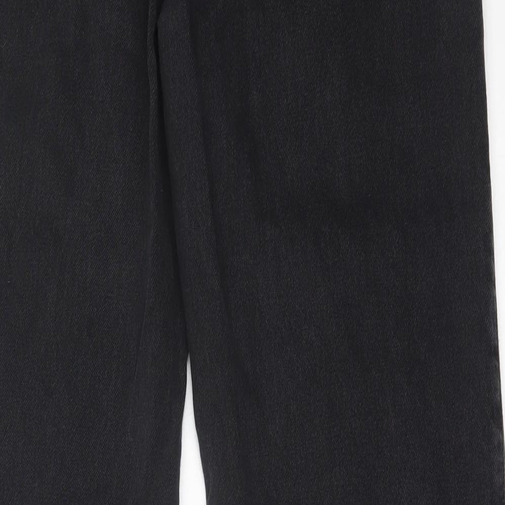 New Look Womens Black  Cotton Wide-Leg Jeans Size 8 L34 in Regular Button