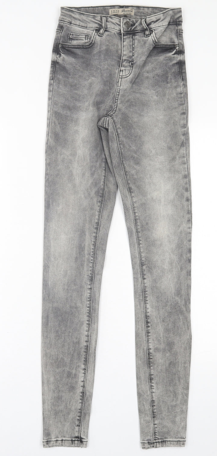 Denim & Co. Womens Grey  Cotton Skinny Jeans Size 8 L31 in Regular Button
