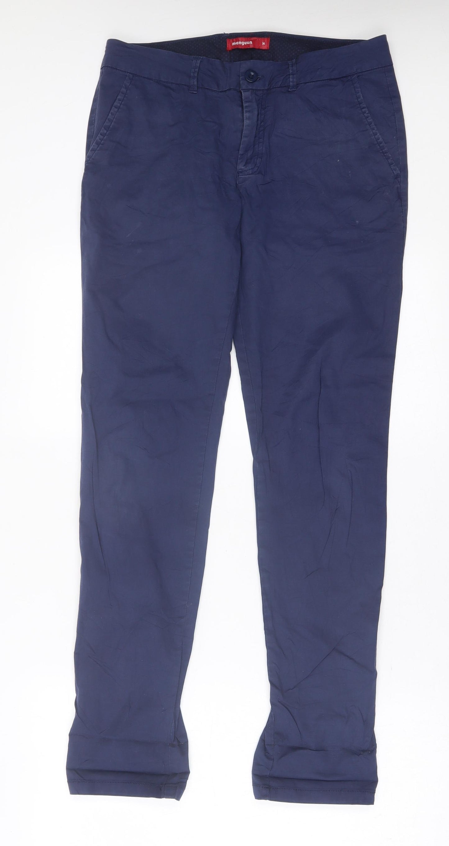 Manguun Womens Blue  Cotton Trousers  Size 8 L31 in Regular Button