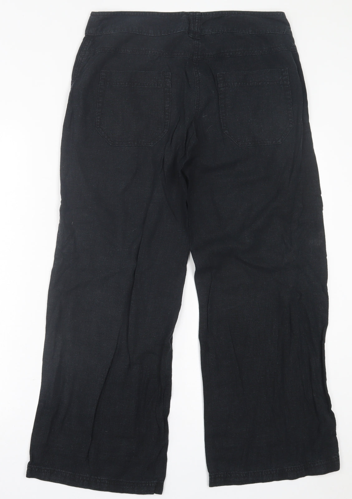NEXT Womens Black  Linen Trousers  Size 10 L28 in Regular Button