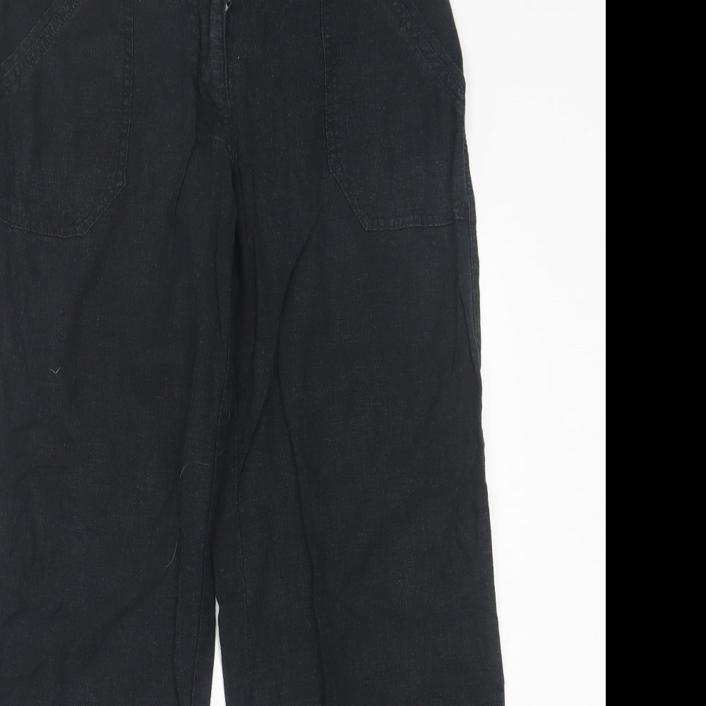 NEXT Womens Black  Linen Trousers  Size 10 L28 in Regular Button