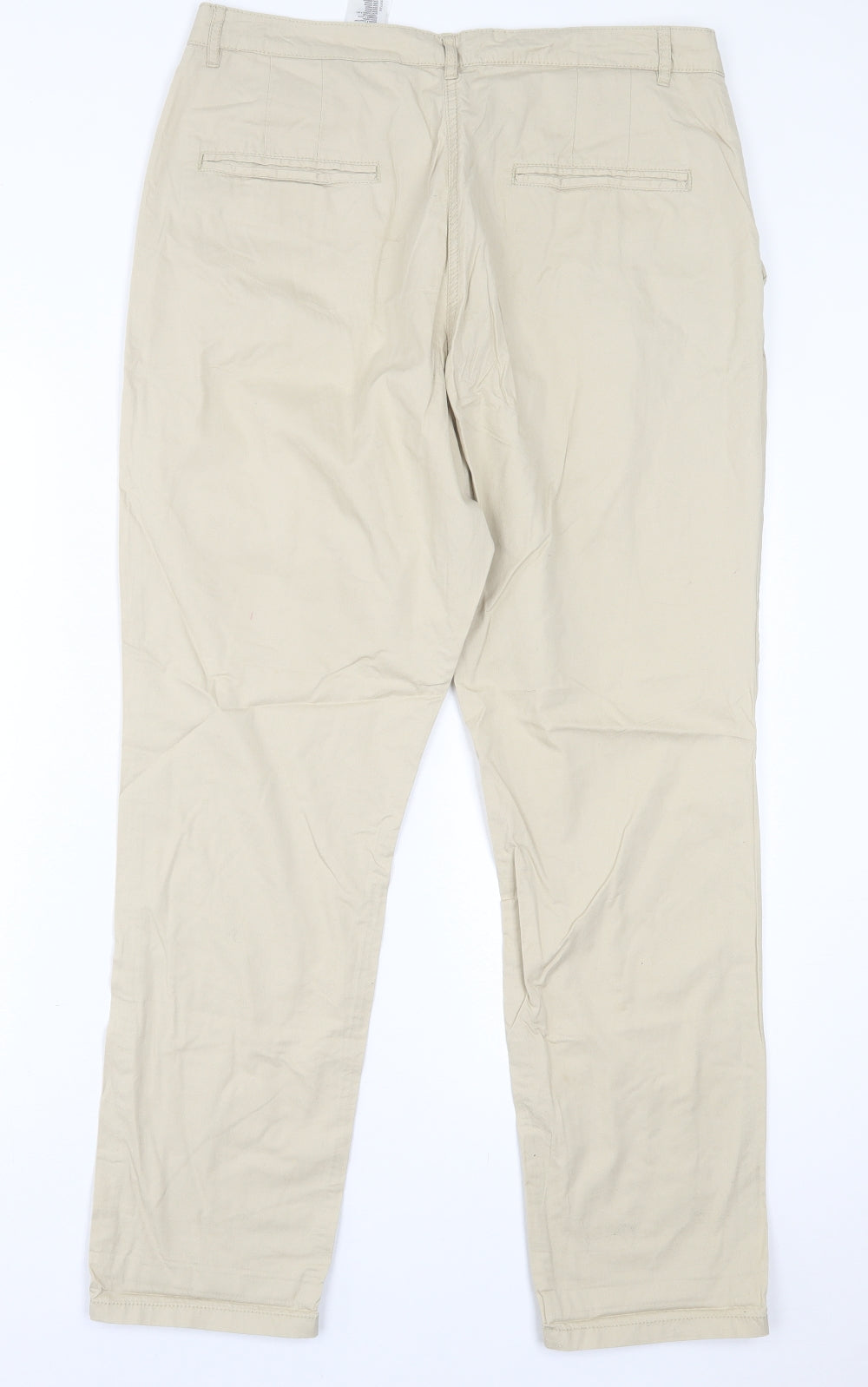 H&M Womens Beige  Cotton Trousers  Size 14 L30 in Regular Button