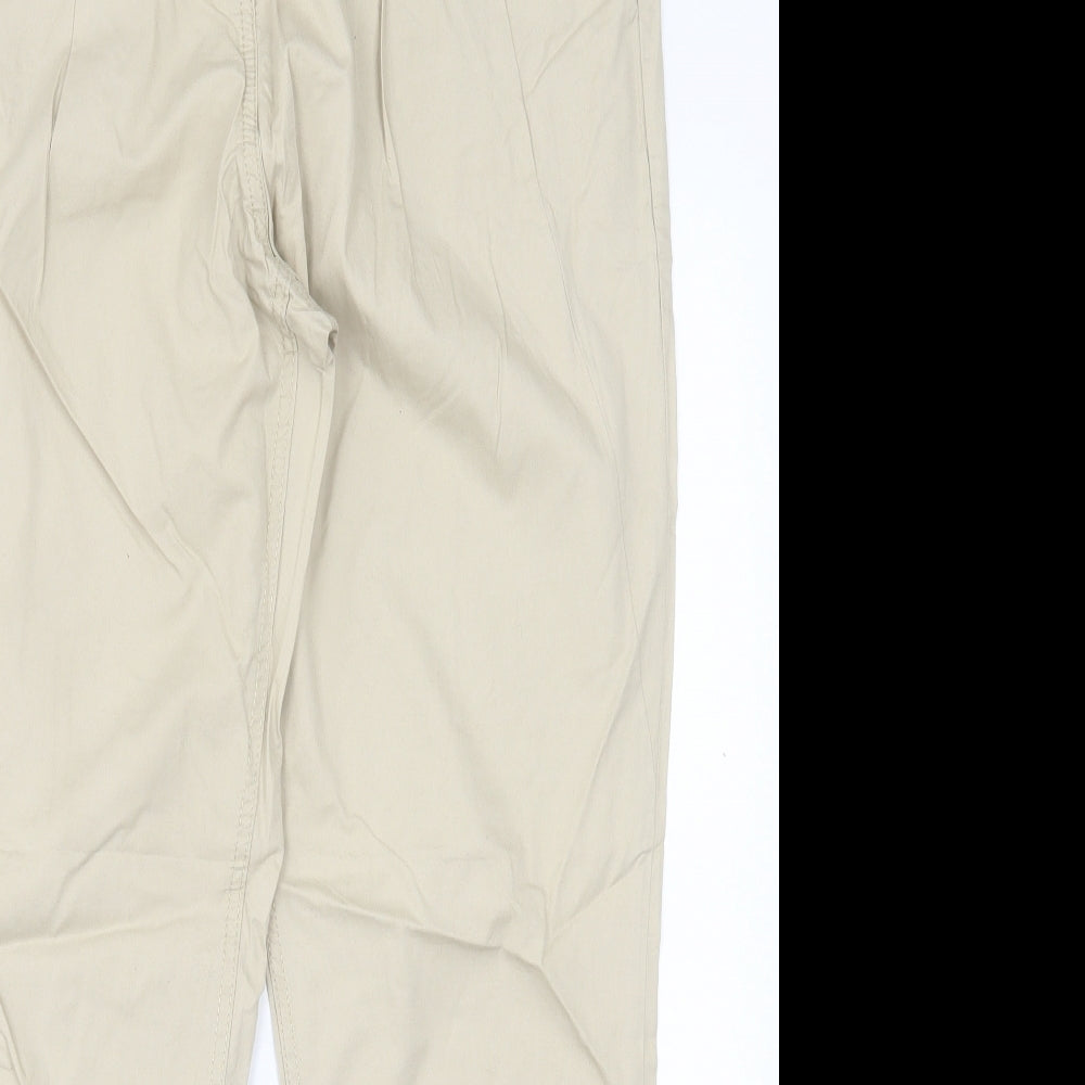 H&M Womens Beige  Cotton Trousers  Size 14 L30 in Regular Button