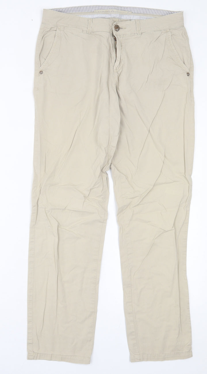 Indigo Womens Beige Cotton Trousers Size 30 in L29 in Regular Button