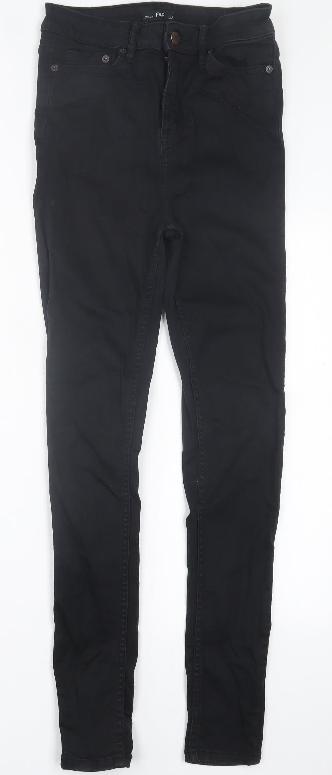 F&F Womens Black  Cotton Skinny Jeans Size 8 L29 in Regular Button