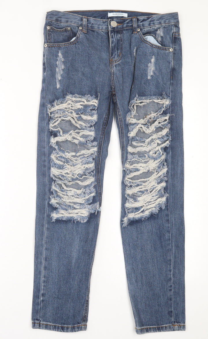 Glamorous Womens Blue Cotton Straight Jeans Size S L28 in Regular Button