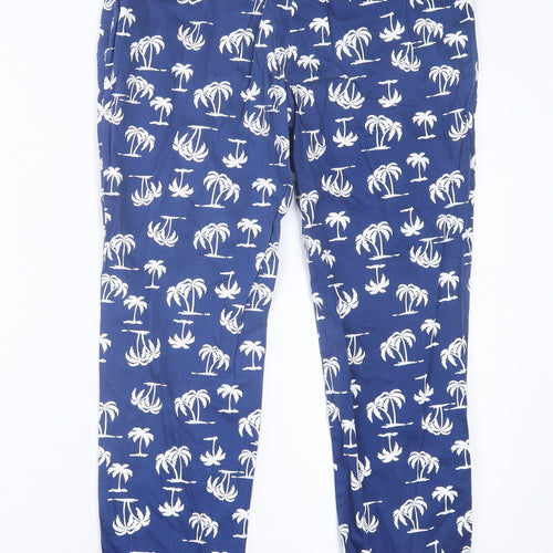 label Be Womens Blue Geometric Cotton Trousers  Size 12 L26 in Regular Hook & Eye