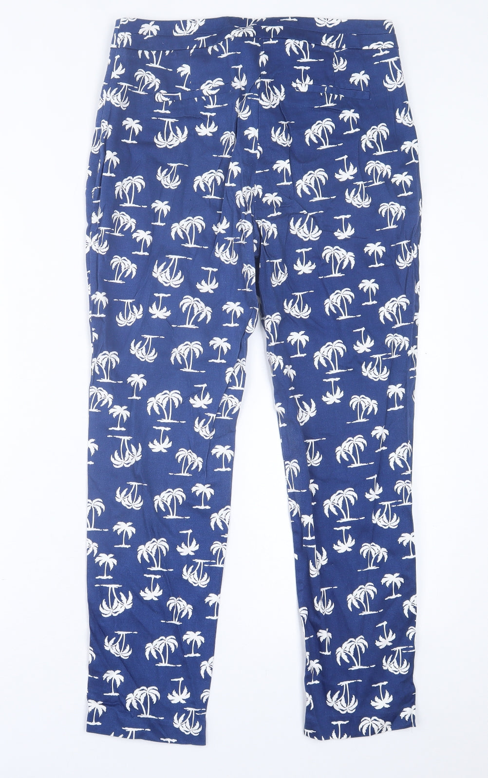 label Be Womens Blue Geometric Cotton Trousers  Size 12 L26 in Regular Hook & Eye