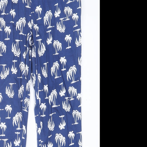label Be Womens Blue Geometric Cotton Trousers  Size 12 L26 in Regular Hook & Eye