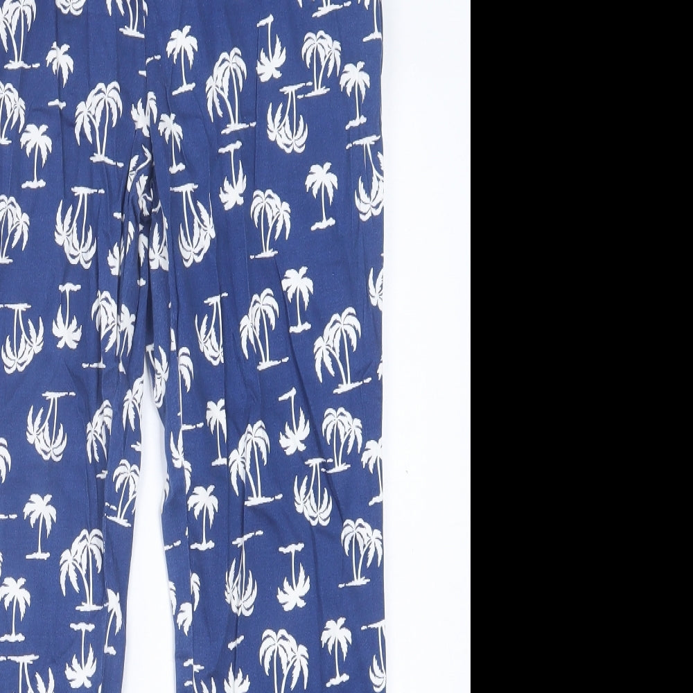 label Be Womens Blue Geometric Cotton Trousers  Size 12 L26 in Regular Hook & Eye