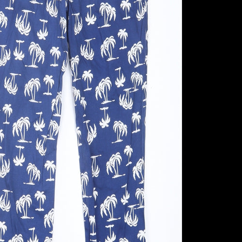 label Be Womens Blue Geometric Cotton Trousers  Size 12 L26 in Regular Hook & Eye