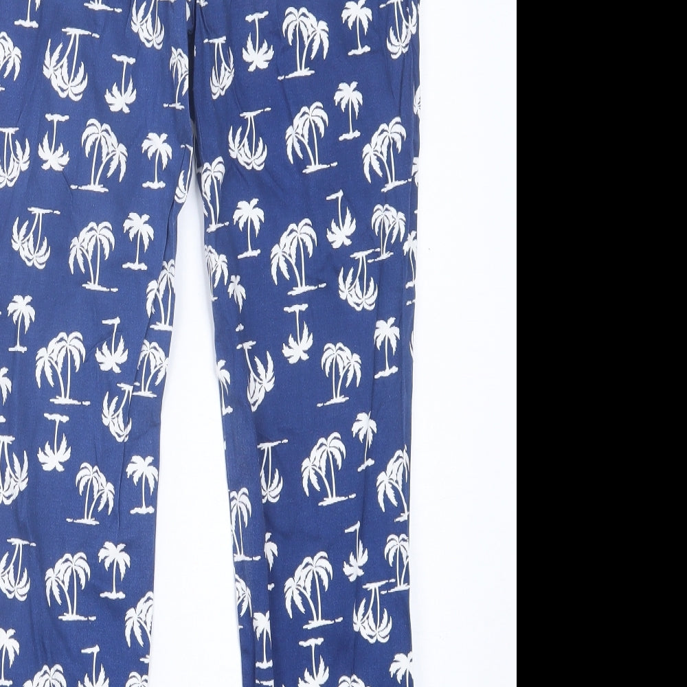 label Be Womens Blue Geometric Cotton Trousers  Size 12 L26 in Regular Hook & Eye