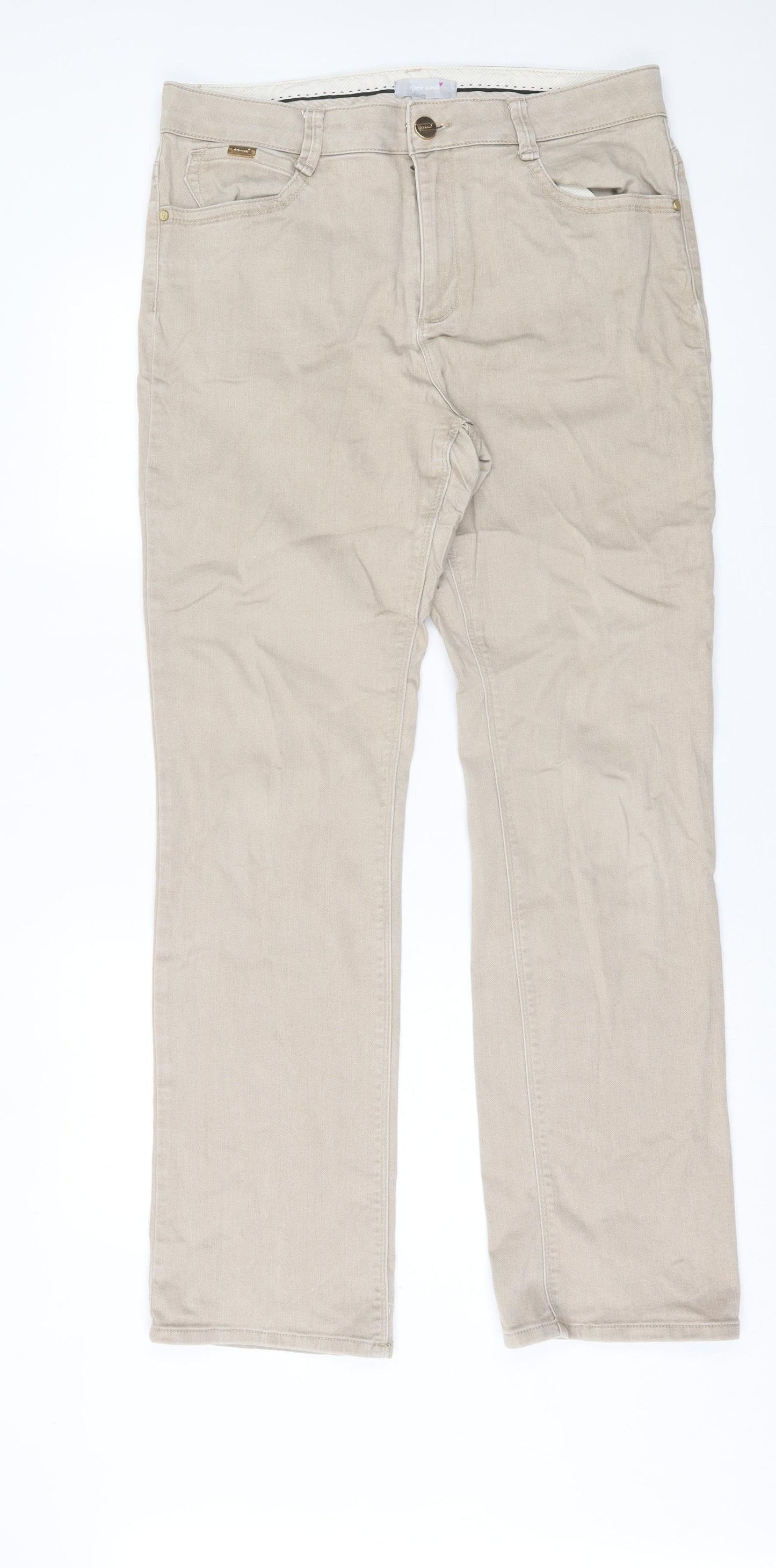 Per Una Womens Beige  Cotton Straight Jeans Size 16 L32 in Regular Button