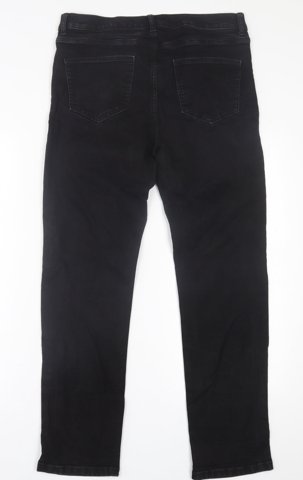 Marks and Spencer Womens Black  Cotton Straight Jeans Size 14 L28 in Regular Button