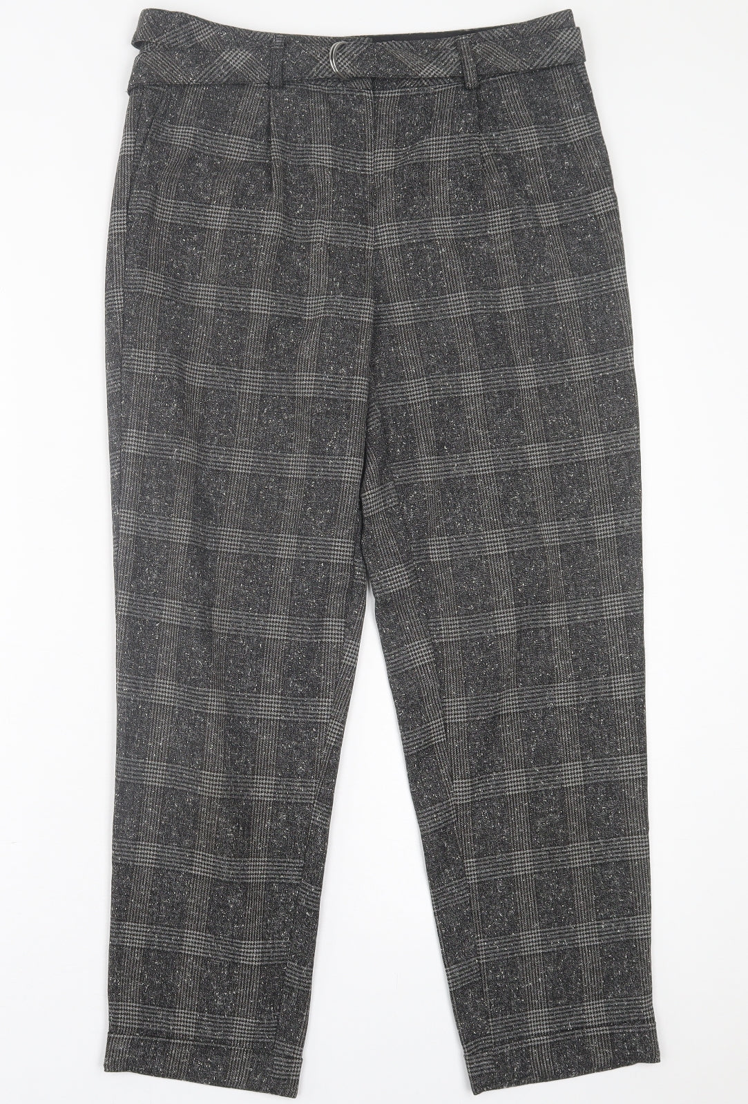 NEXT Womens Grey Herringbone Polyester Trousers  Size 8 L27 in Regular Button