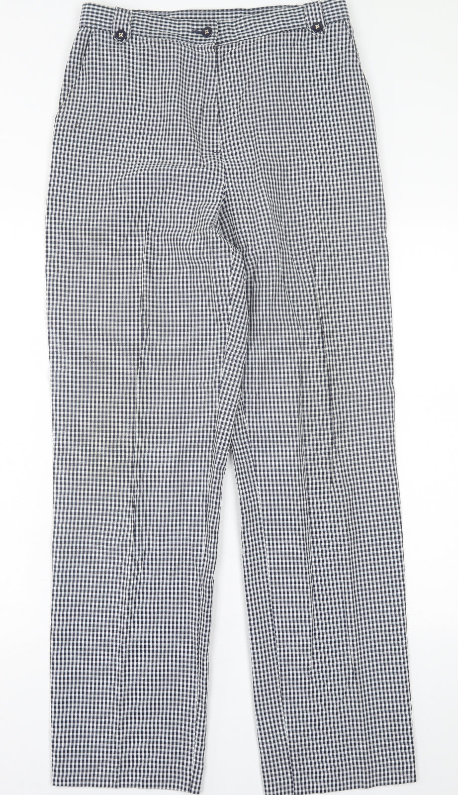 Marks and Spencer Womens Blue Plaid Polyester Trousers  Size 12 L31 in Regular Button