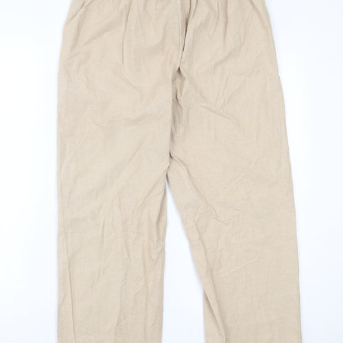 Isle Essentials  Womens Beige  Cotton Trousers  Size 12 L25 in Regular Tie