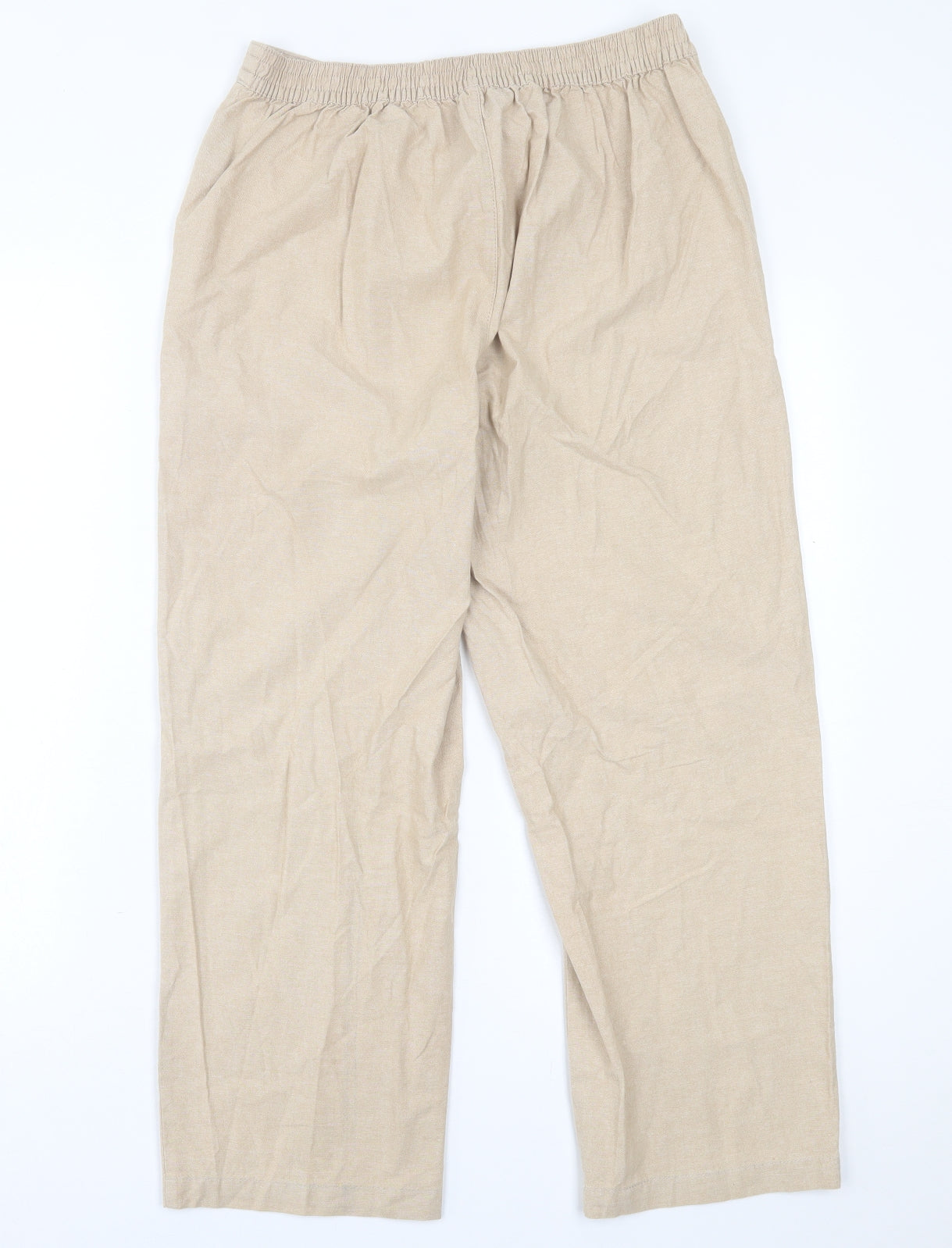 Isle Essentials  Womens Beige  Cotton Trousers  Size 12 L25 in Regular Tie