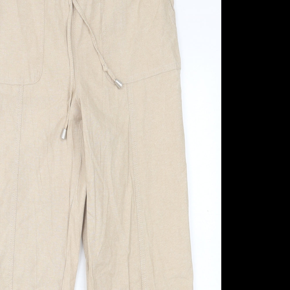 Isle Essentials  Womens Beige  Cotton Trousers  Size 12 L25 in Regular Tie
