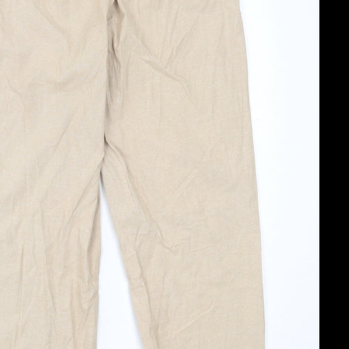 Isle Essentials  Womens Beige  Cotton Trousers  Size 12 L25 in Regular Tie