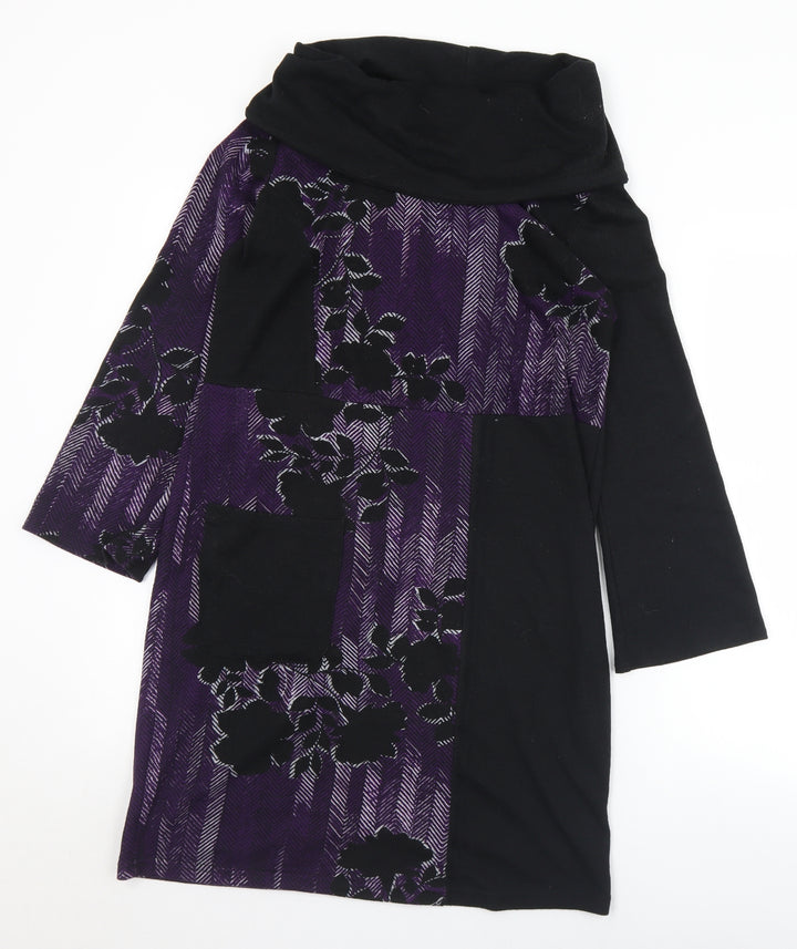 Klass Womens Purple Roll Neck Floral Polyester Tunic Jumper Size S