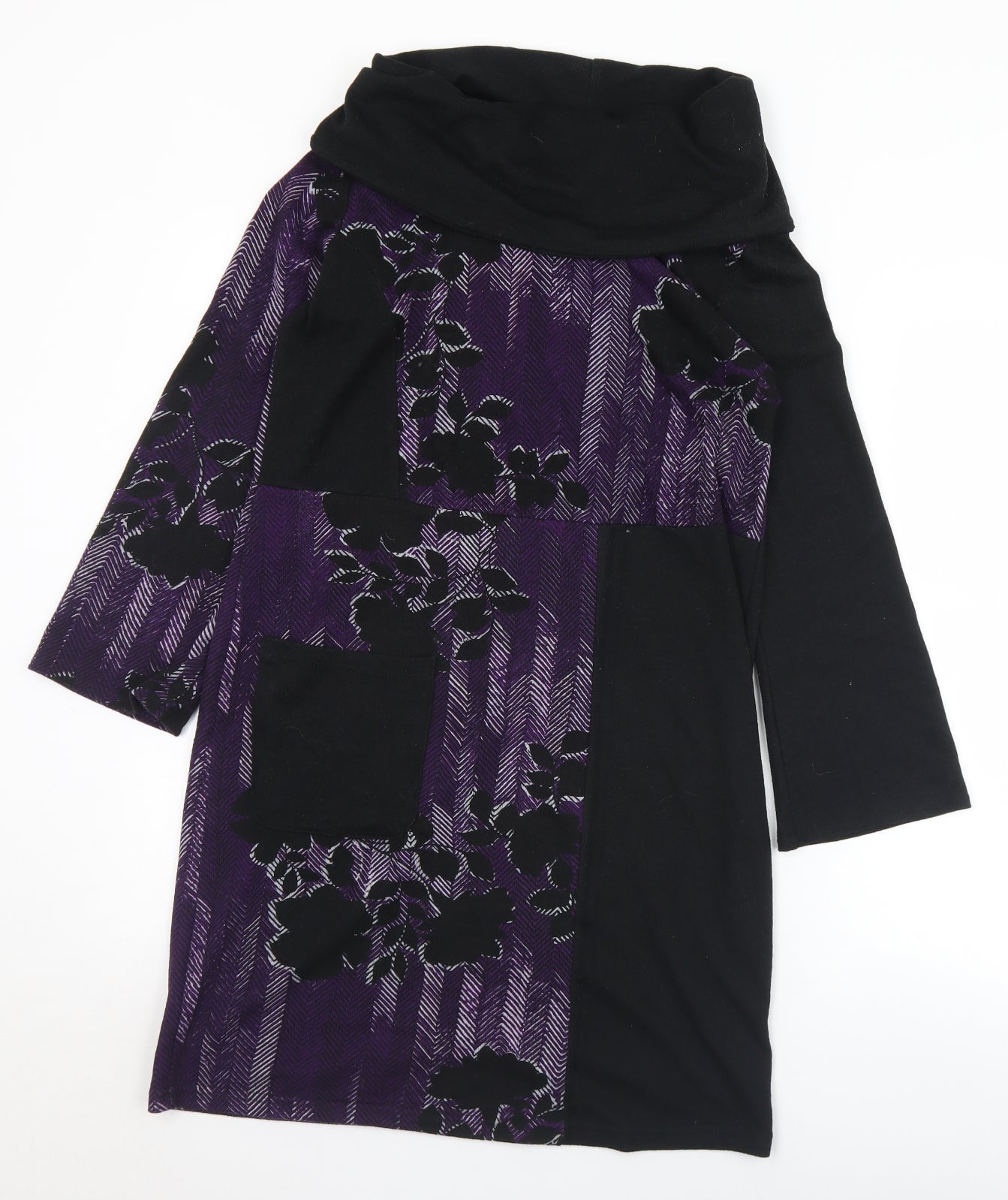 Klass Womens Purple Roll Neck Floral Polyester Tunic Jumper Size S