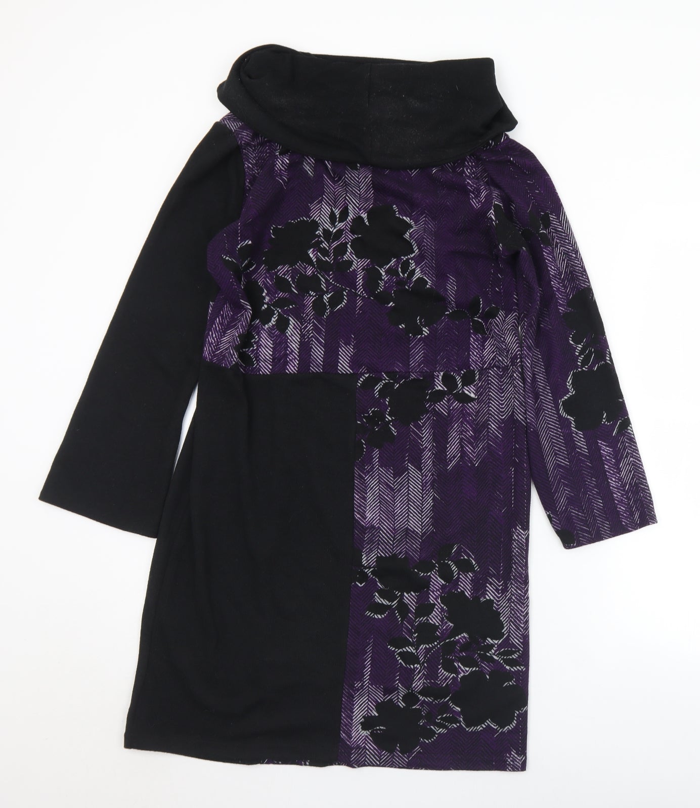 Klass Womens Purple Roll Neck Floral Polyester Tunic Jumper Size S