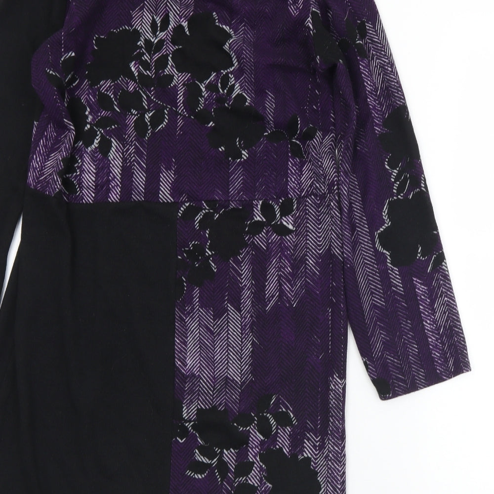 Klass Womens Purple Roll Neck Floral Polyester Tunic Jumper Size S