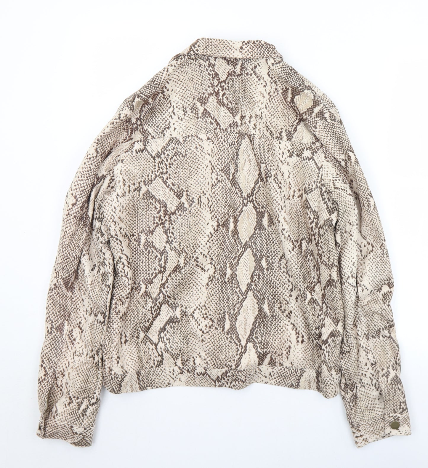 IVIVI Womens Beige Animal Print Polyester Jersey Blouse Size L Collared