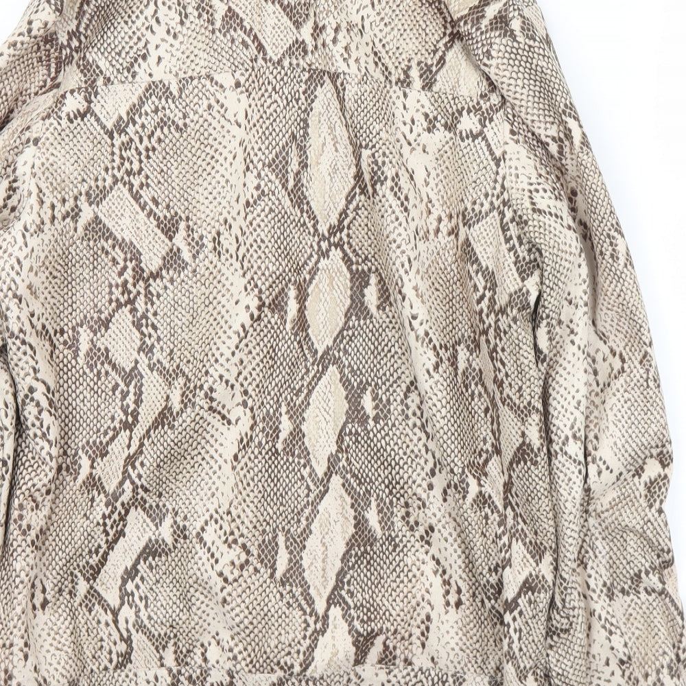 IVIVI Womens Beige Animal Print Polyester Jersey Blouse Size L Collared