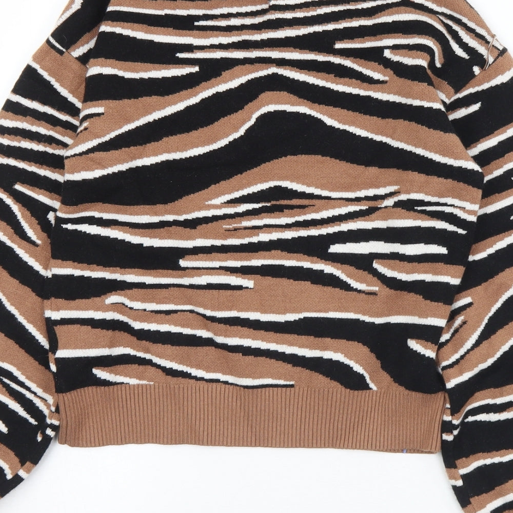 River Island Womens Brown Round Neck Animal Print Viscose Pullover Jumper Size 10