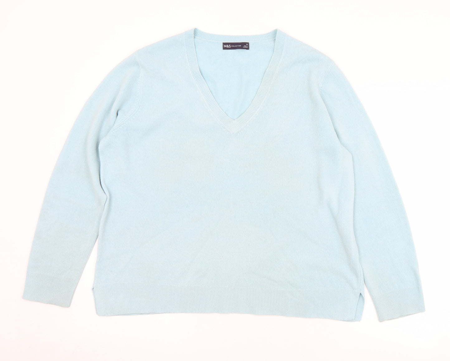 Marks and Spencer Womens Blue V-Neck  Acrylic Pullover Jumper Size 18