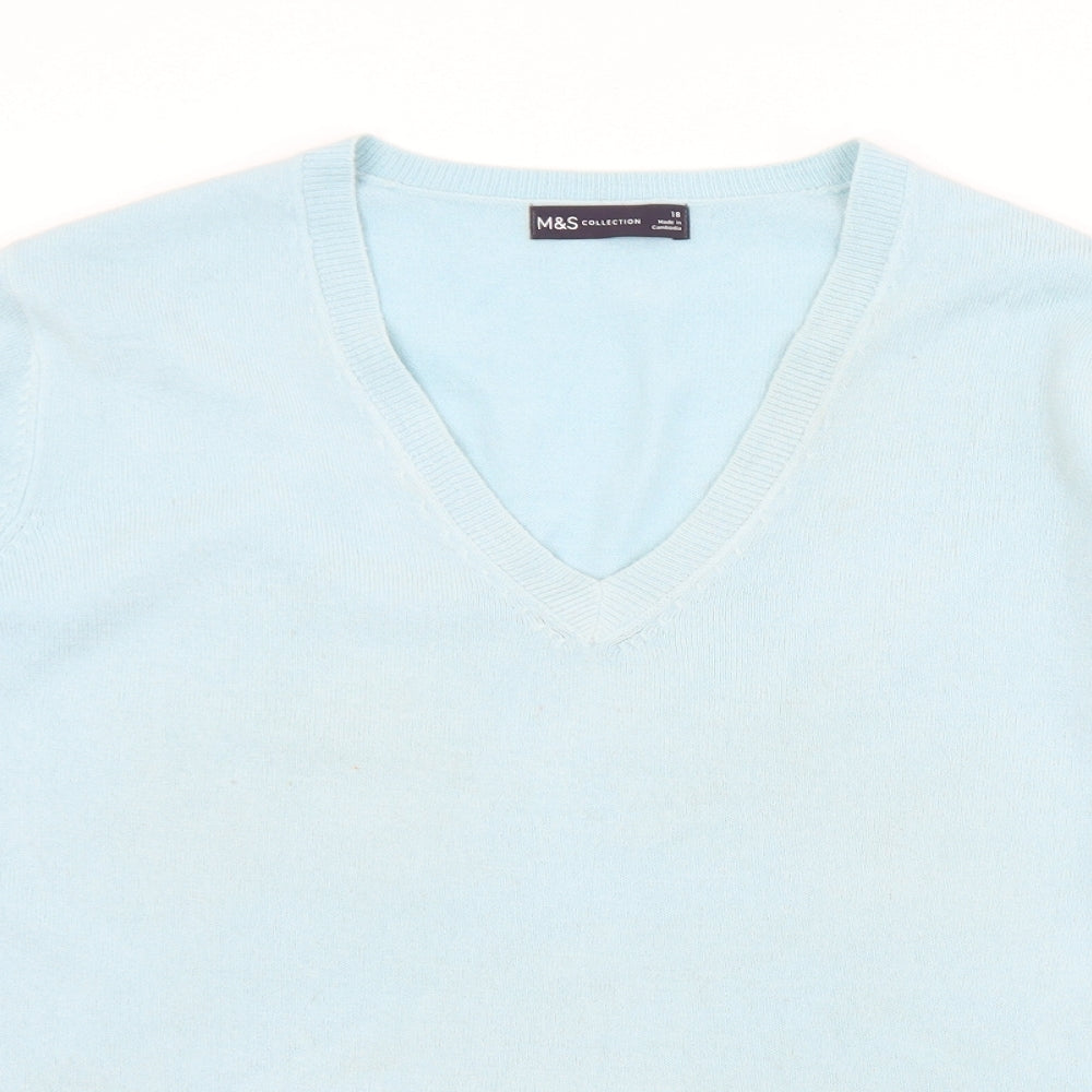Marks and Spencer Womens Blue V-Neck  Acrylic Pullover Jumper Size 18