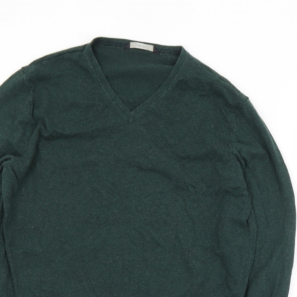 Geroge Mens Green V-Neck  Cotton Pullover Jumper Size S