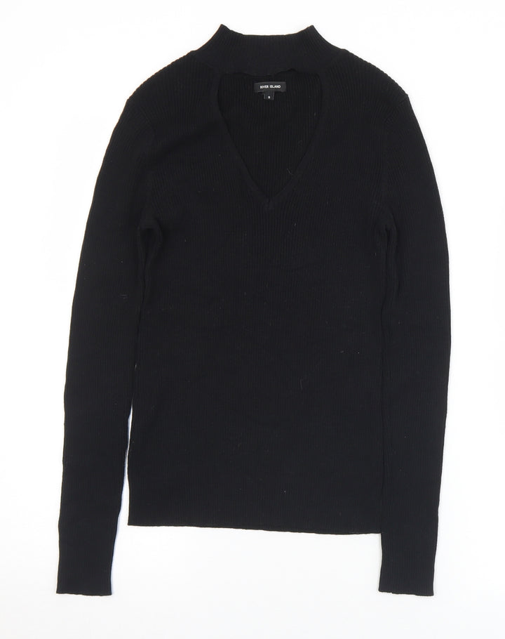 River Island Womens Black Mock Neck  Viscose Pullover Jumper Size 8