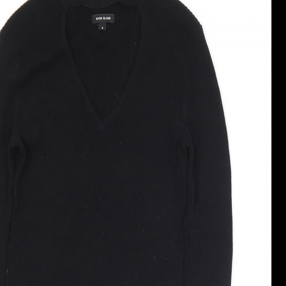 River Island Womens Black Mock Neck  Viscose Pullover Jumper Size 8