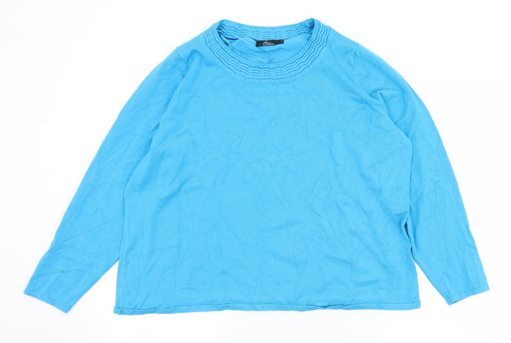 BM Womens Blue Round Neck Viscose Pullover Jumper Size L