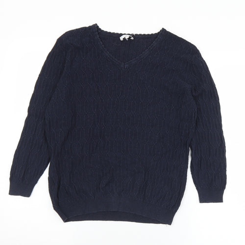 CC Womens Black V-Neck  Cotton Pullover Jumper Size M