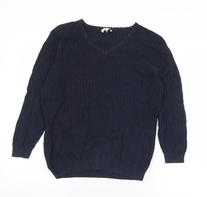 CC Womens Black V-Neck  Cotton Pullover Jumper Size M