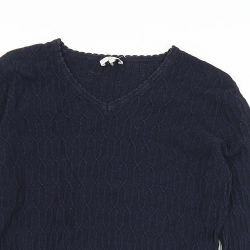 CC Womens Black V-Neck  Cotton Pullover Jumper Size M