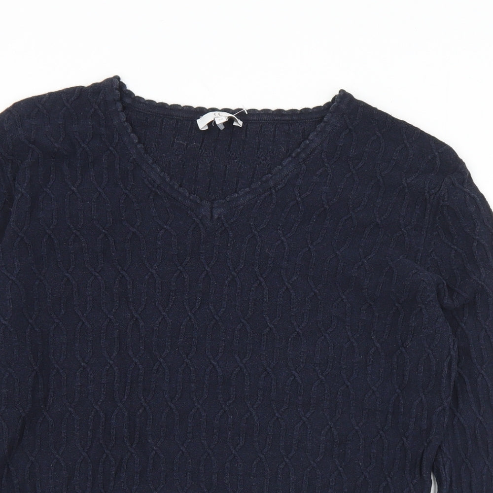 CC Womens Black V-Neck  Cotton Pullover Jumper Size M