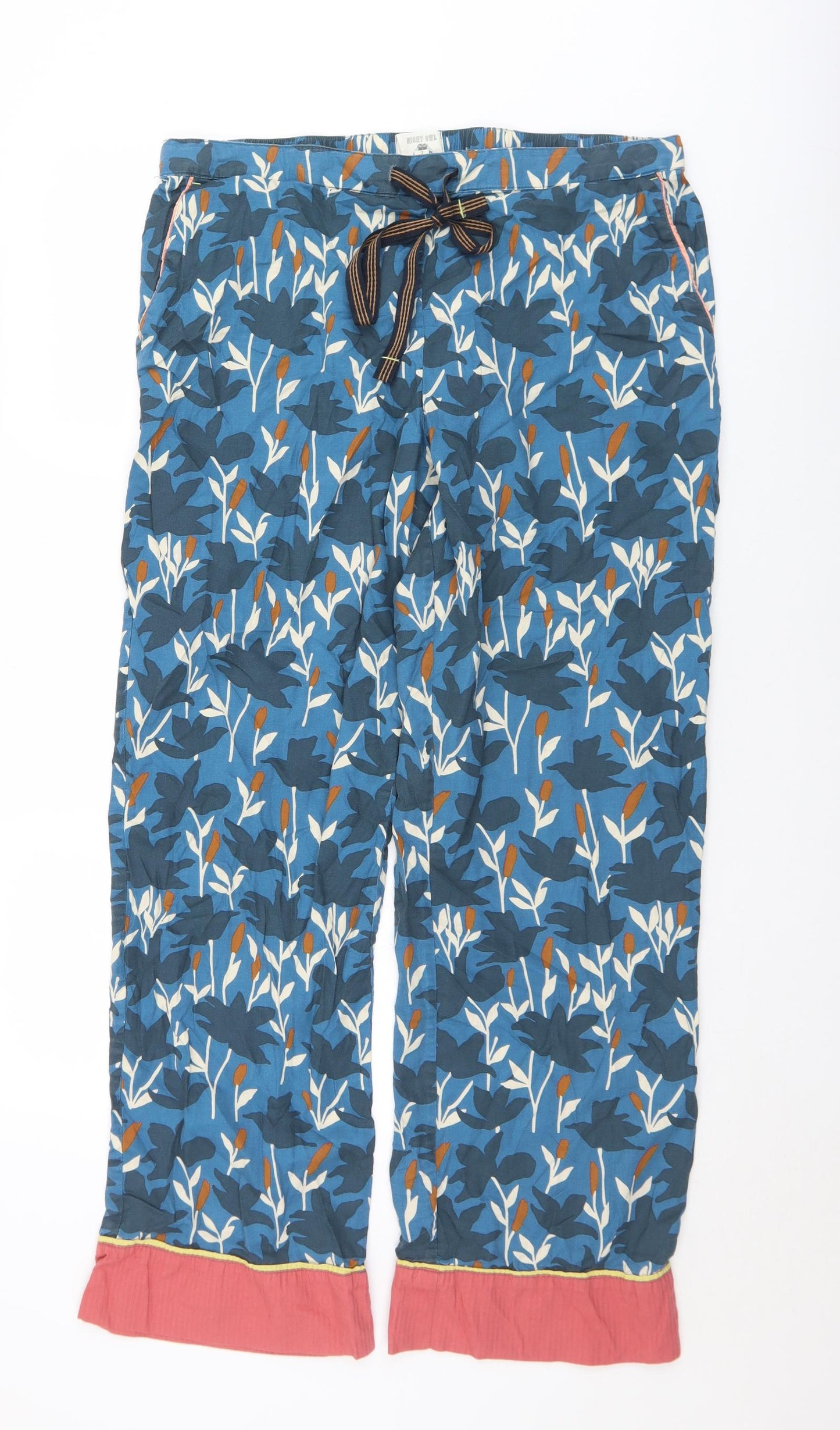 White Stuff Womens Blue Floral Cotton Kimono Pyjama Pants Size L  Drawstring - Waist 36''