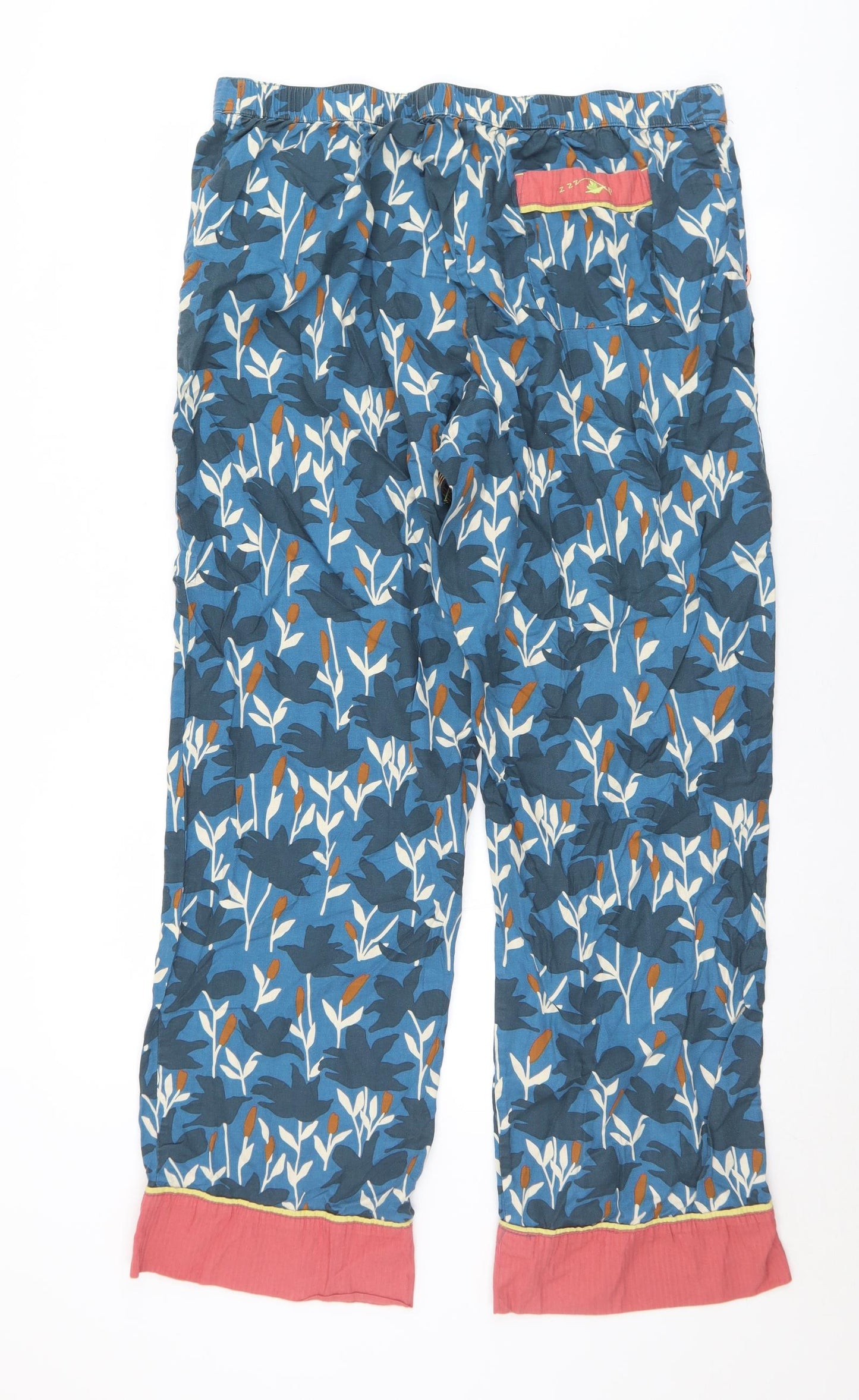 White Stuff Womens Blue Floral Cotton Kimono Pyjama Pants Size L  Drawstring - Waist 36''