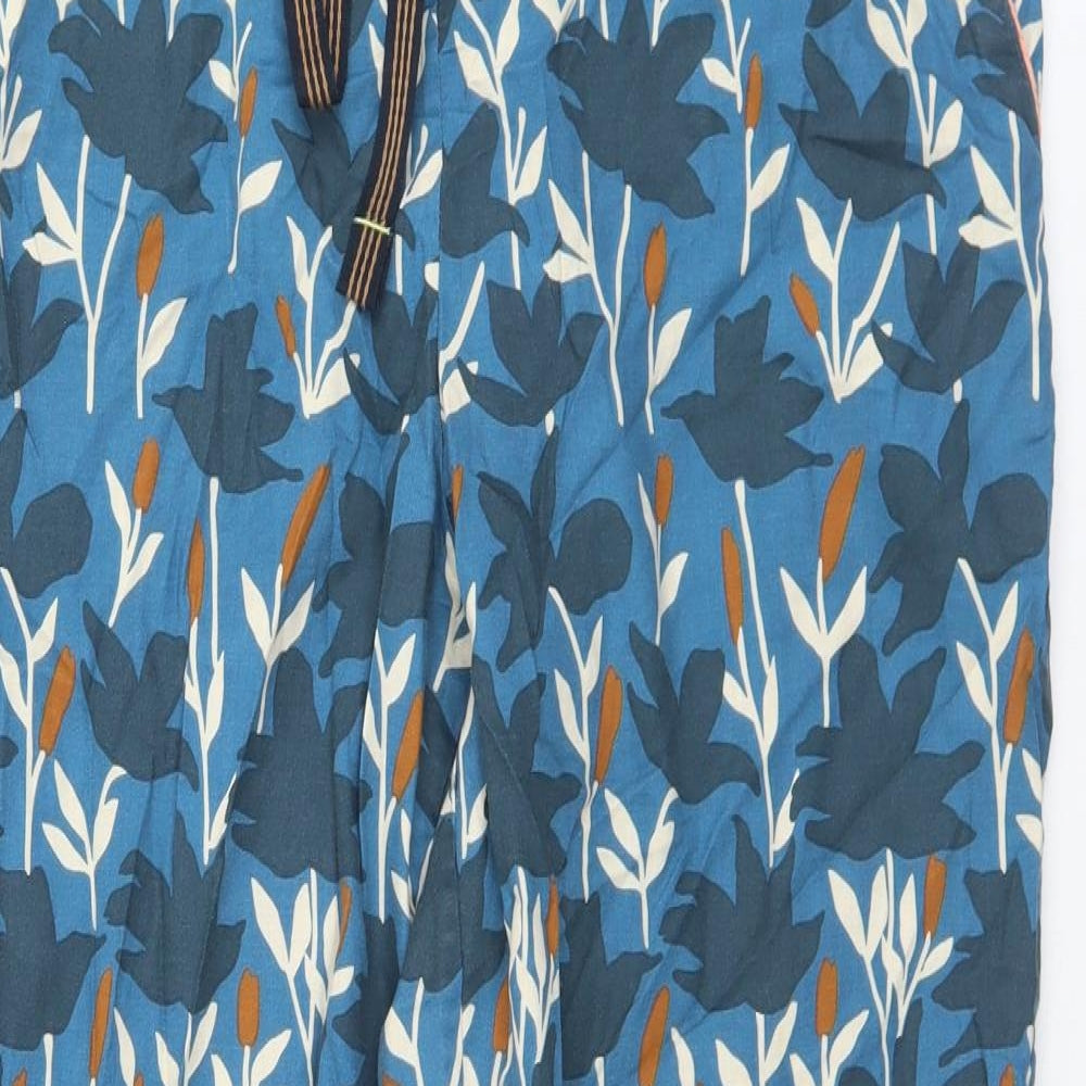 White Stuff Womens Blue Floral Cotton Kimono Pyjama Pants Size L  Drawstring - Waist 36''