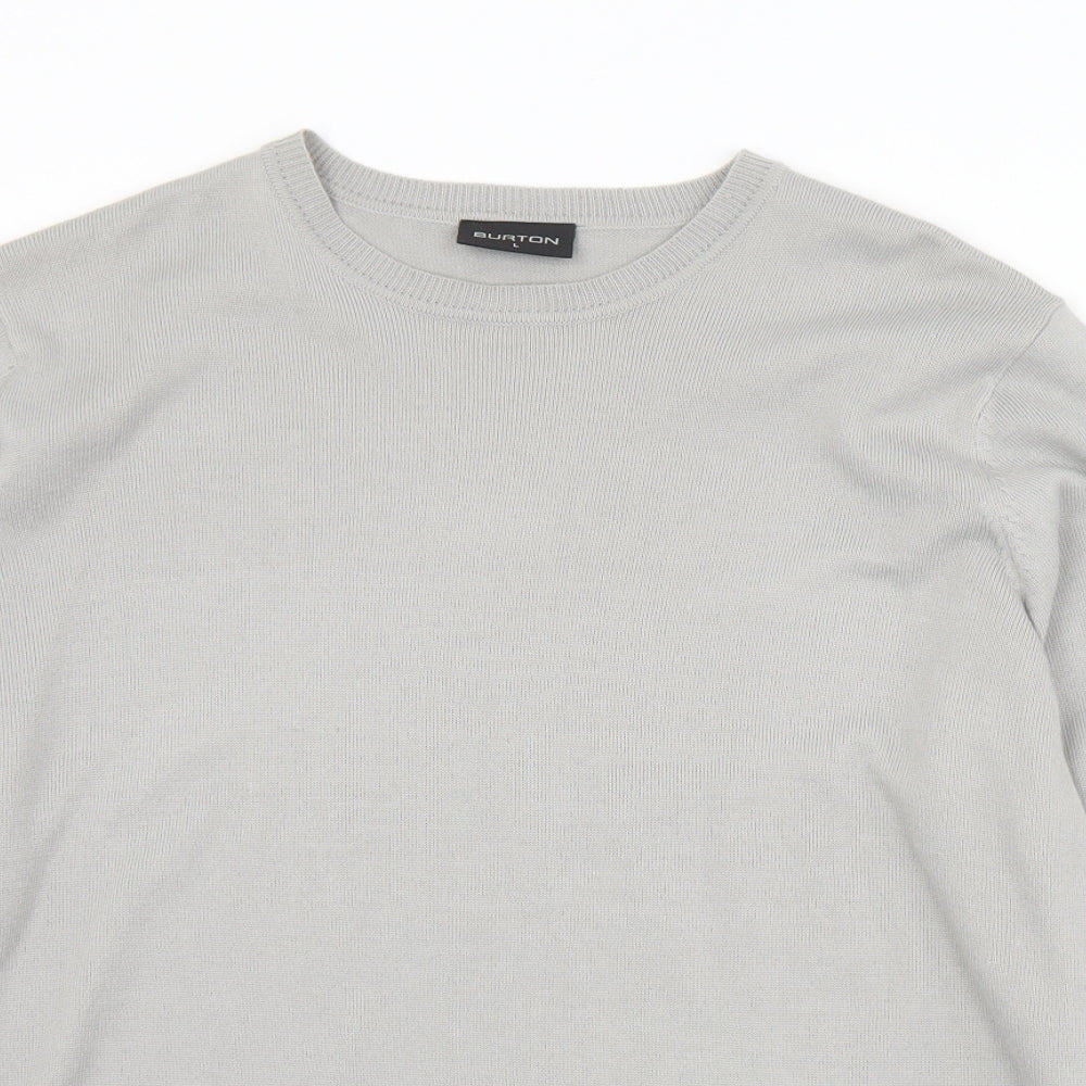 Burton Mens Grey Crew Neck  Acrylic Pullover Jumper Size L
