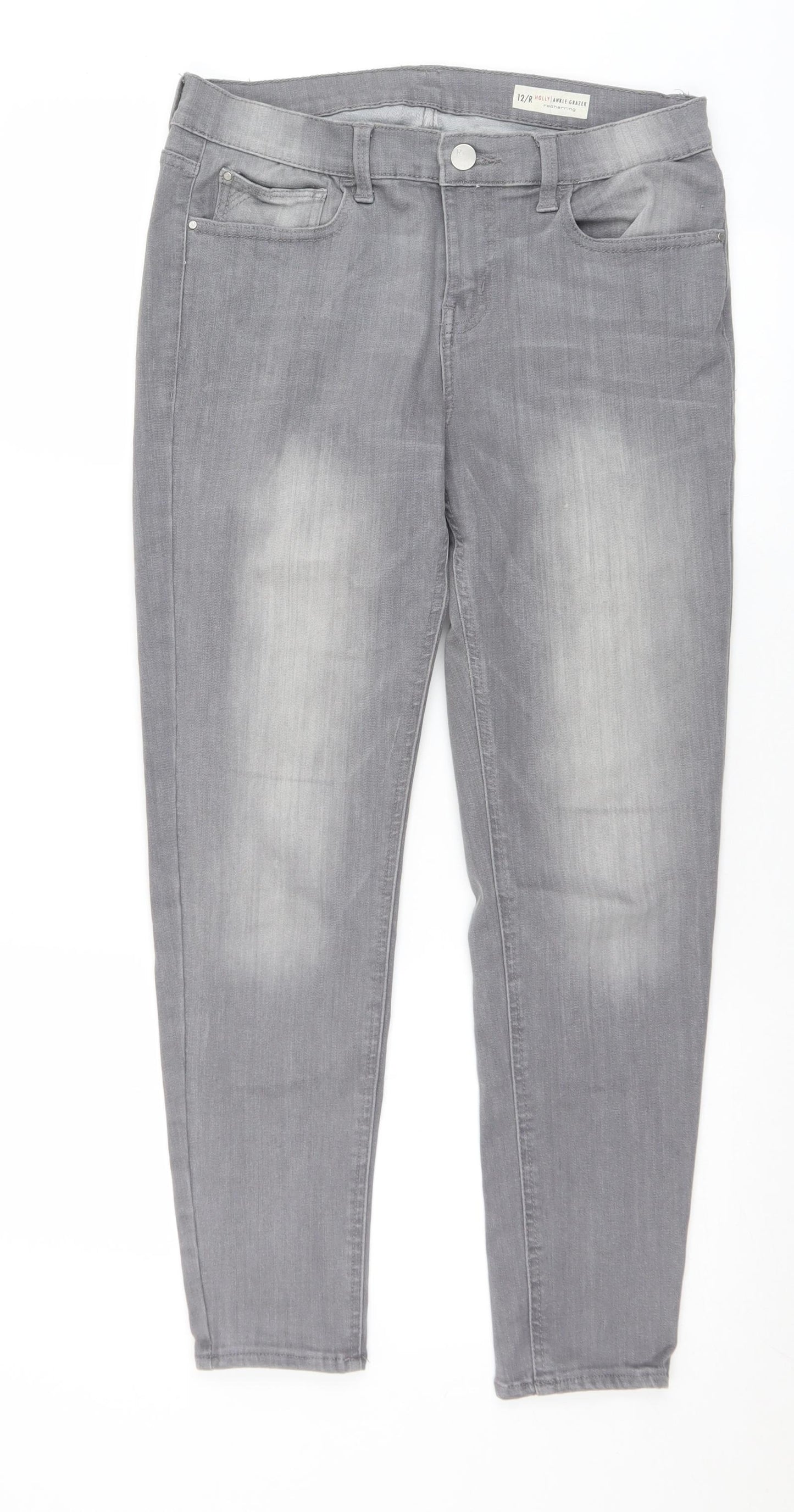 Debenhams Womens Grey  Cotton Cropped Jeans Size 12 L26 in Regular Button - Ankle Grazer