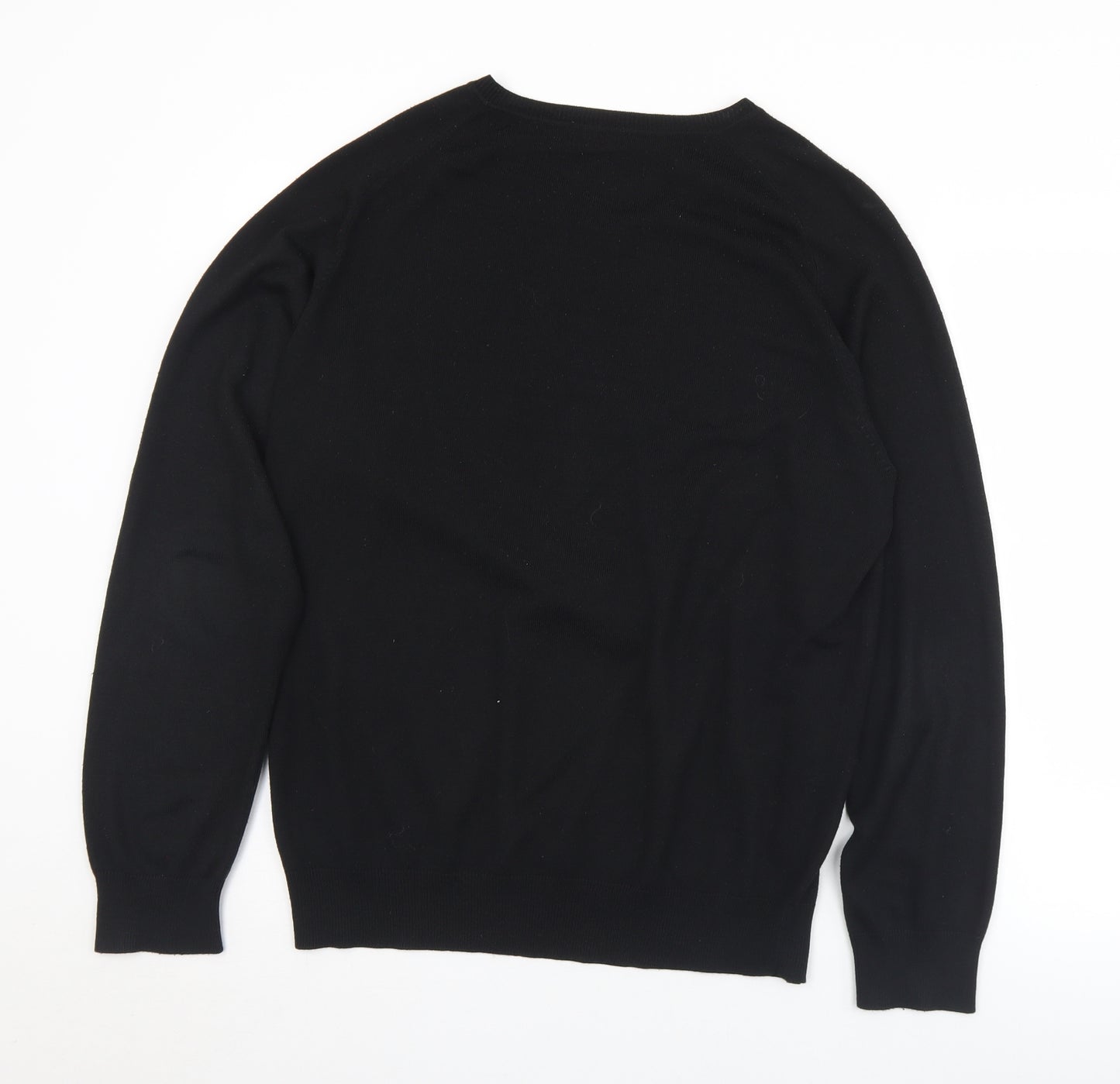 F&F Mens Black V-Neck  Acrylic Pullover Jumper Size L