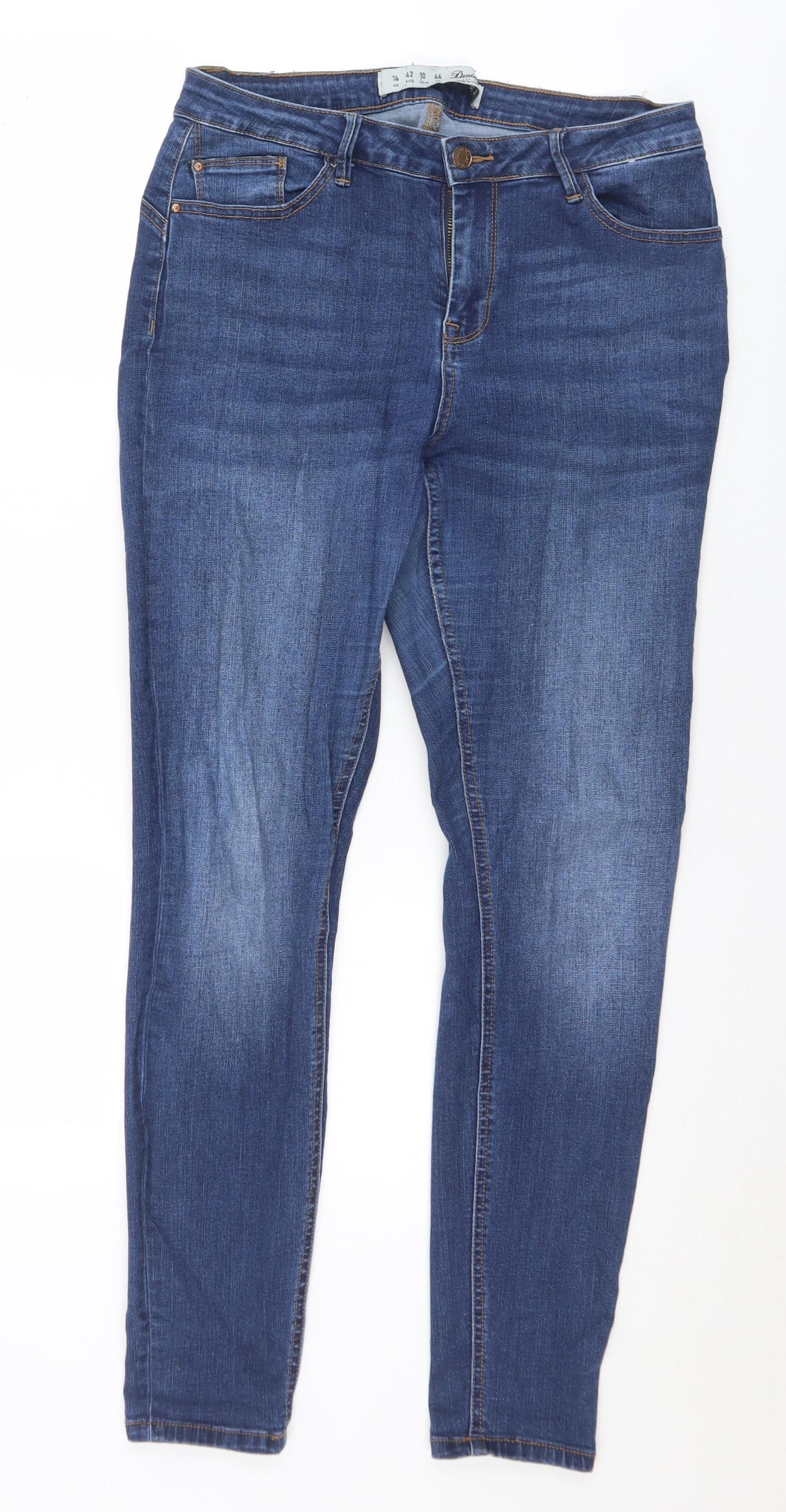 Denim & Co. Womens Blue  Cotton Tapered Jeans Size 14 L29 in Regular Button